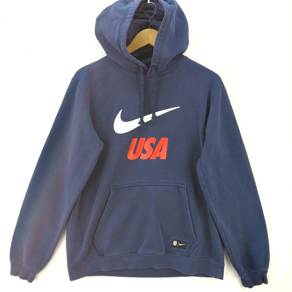 VTG NIKE USA Soccer Hoodie Men M Blue Tag Spellout World Cup Swoosh Sweatshirt